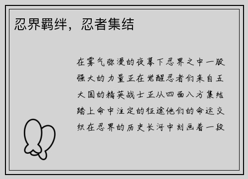 忍界羁绊，忍者集结